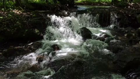 A stormy waterfall in a spring mountain forest Stock Footage 310128074