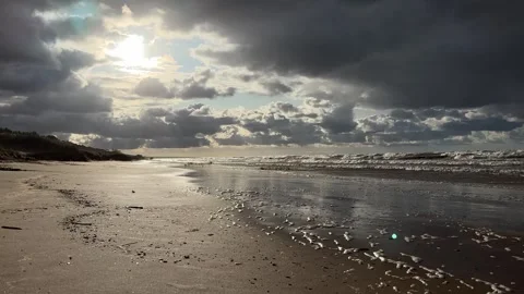 Stormy waves and dramatic sky at the beach Stock Footage 277622465
