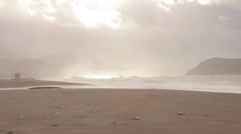 Stormy waves breaking on the beach Stock Footage 32845225