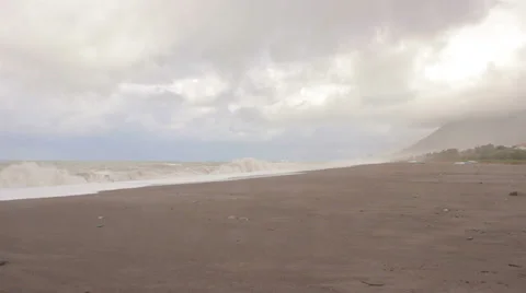 Stormy waves breaking on the beach Stock Footage 32846058
