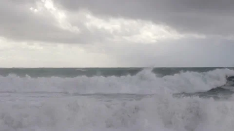 Stormy waves breaking on the beach Stock Footage 32846114