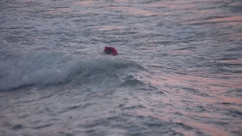 Stormy Waves with a Red Buoy Stock Footage 79595130