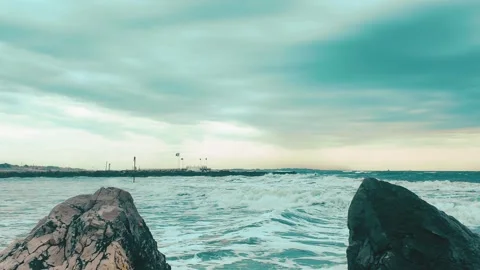 Stormy waves on the rocks Stock Footage 278052537