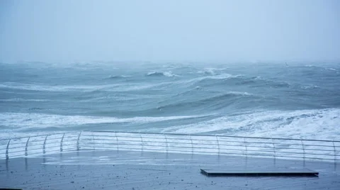 Stormy Waves Spraying Over The Pier Stock Footage 68674224