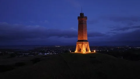 Stornoway War Memorial night drone Stock Footage 257012119