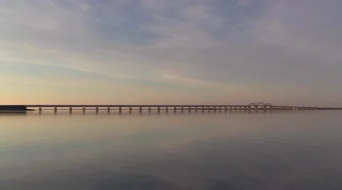 The Storstroem Bridge, Storstrømsbroen, at sunset 스톡 동영상 49021696
