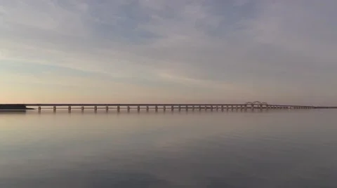 The Storstroem Bridge / Storstrømsbroen at sunset Video stock 49021722