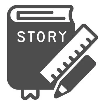 Story book, ruler, pencil solid icon, children book day concept, ruler, pencil Ilustração Stock