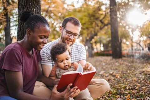 Story Time: Learning and Bonding in Nature Stock Photos