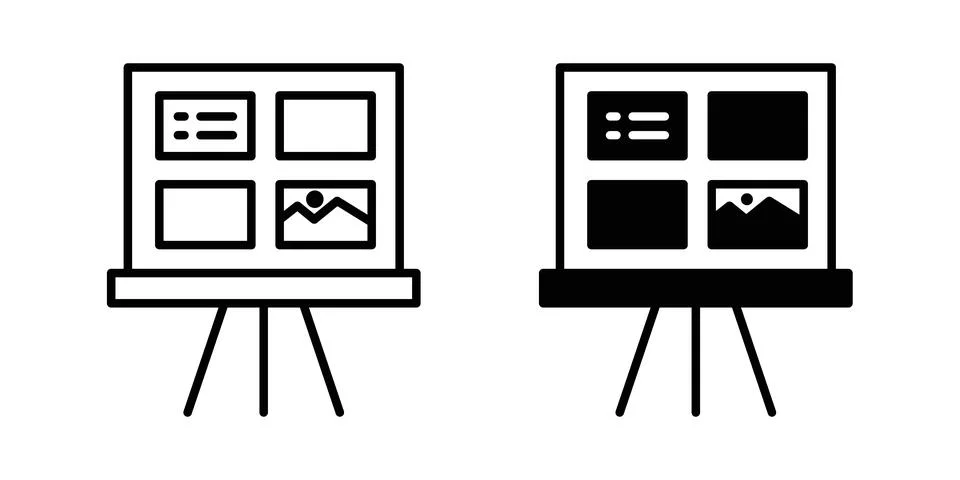 Storyboard icon solid, line, and editable vector set. 스톡 일러스트