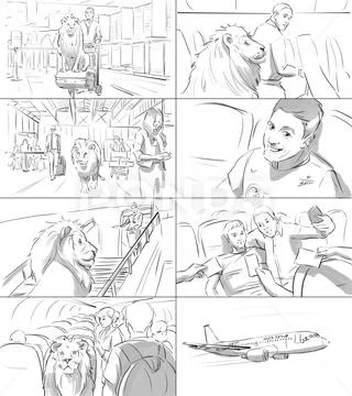 Storyboard with a lion Stock Illustration
