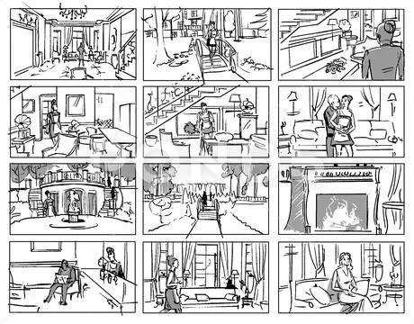 Storyboard with a maid in a wealthy house Stock Illustration