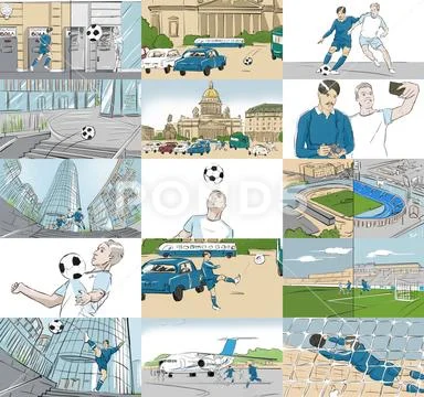 Storyboards with soccer players Stock Illustration