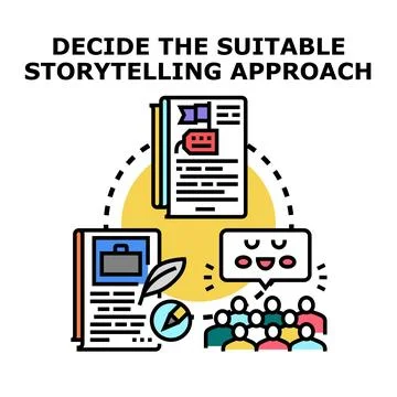 Storytelling approach selection developing creative content strategy Ilustración de archivo