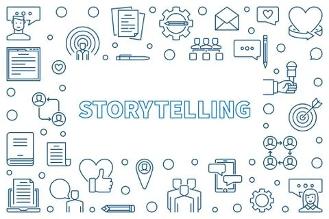 Storytelling vector horizontal frame in thin line style Stock Illustration