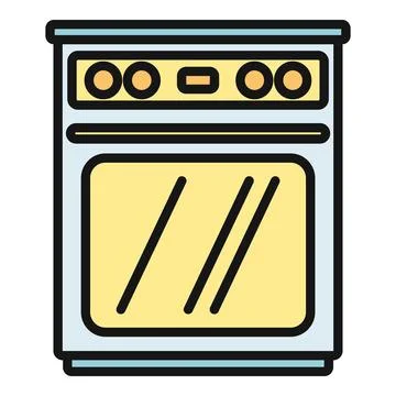 Stove with flat design and thin line illustration Stock Illustration