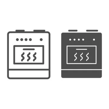Stove line and solid icon, bakery concept, oven sign on white background Stockillustratie