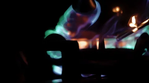 Stove with Skillet on Top Ignited with Blue Flames in Slow Motion Stock Footage