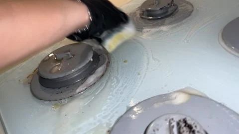 Stoves are cleaned Video stock 221587712