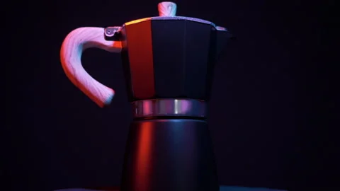 Stovetop Espresso Coffee Maker red and blue Stock Footage 190646209