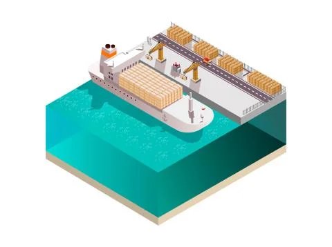 Stowing Ship Isometric Composition Stock Illustration