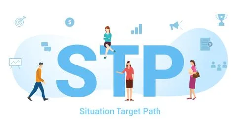 Stp situation target path concept with big word or text and team people with  Stock Illustration