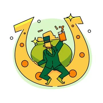 St.Patrick 's Day. Leprechaun with a pot of gold coins. Traditional nationa.. Stock Illustration