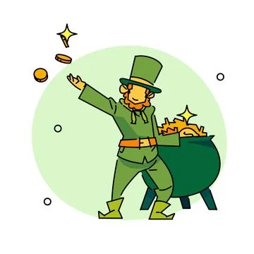 St.Patrick 's Day. Leprechaun with a pot of gold coins. Traditional nationa.. Stock Illustration