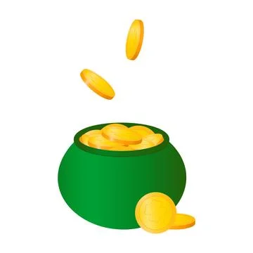 St.Patrick 's Day. Vector illustration. Green bowler hat with gold coins. 스톡 일러스트