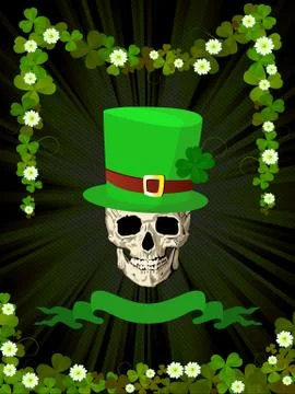 St.patrick skull and clovers Stock Illustration