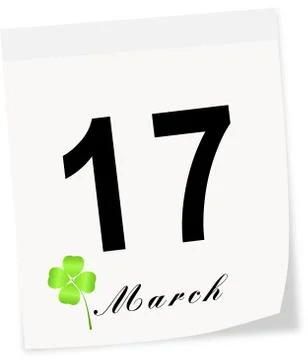 St.patrick's day on march 17 th. calendar page isolated on a white background Illustrazione stock