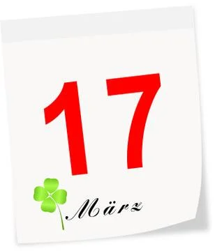 St.patrick's day on march 17 th. calendar page isolated on a white background Stock Illustration