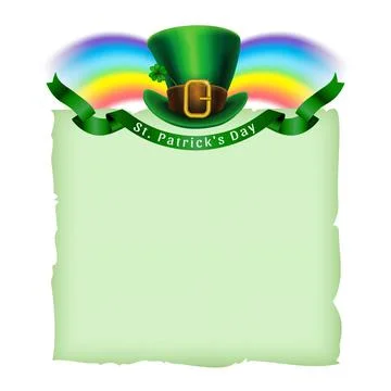 St.Patrick's Day template. Old paper and leprechaun hat with green ribbon Stock Illustration