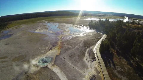 Strafing Hot Spring Aerial Stock Footage 44092919