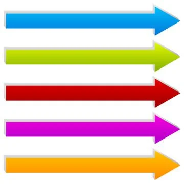 Straight 3d arrows in several colors. Arrow shapes. Stock Illustration