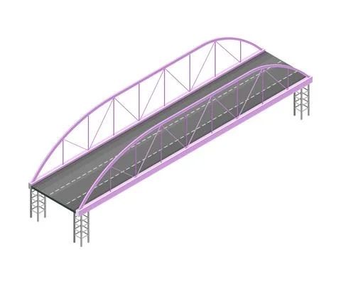 Straight and Fixed Asphalted Bridge with Metal Tie Rods Isometric Vector Stock Illustration