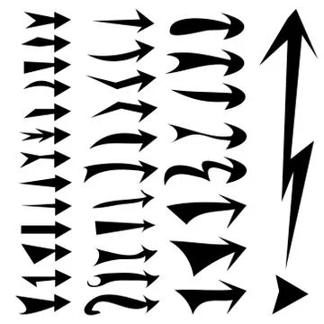 Straight arrows icon set, various style, edge, curve, sharp and blunted on wh イラスト素材