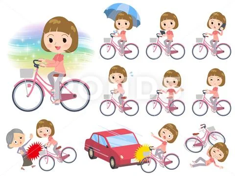 Straight bangs women Sportswear city cycle Stock Illustrationen