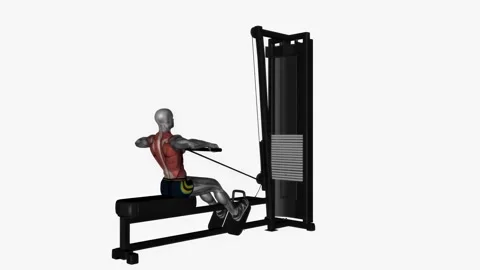 Straight bar cable row normal grip  fitness exercise workout animation male musc Видео 243984603