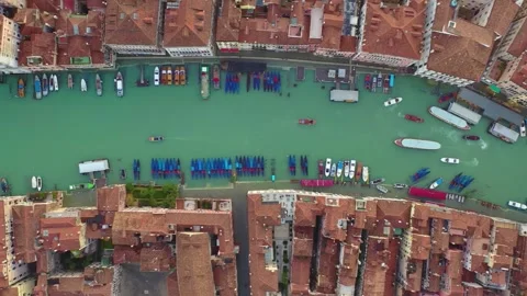 Straight-Down Aerial Top View of the Grand Canal and Gondola Docks, Venice Video stock 348239050
