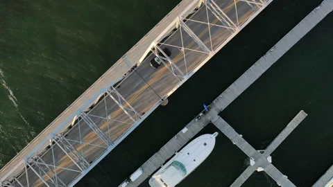 Straight down aerial view of  the bridge in Sturgeon Bay city in  Wisconsin Stock Footage 153963286