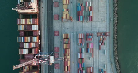 Straight down aerial.Containers and Cont... | Stock Video | Pond5