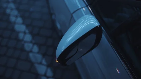 Straight down closeup view of white parked modern car standing still with turned Stock Footage 123248852