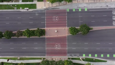 Straight Down Route 66 San Bernardino California Drone Aerial Footage Stock Footage 277131420