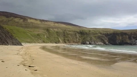 Straight Drone Flight Silver Strand Beach in Ireland, County Donegal Stock Footage 90031246