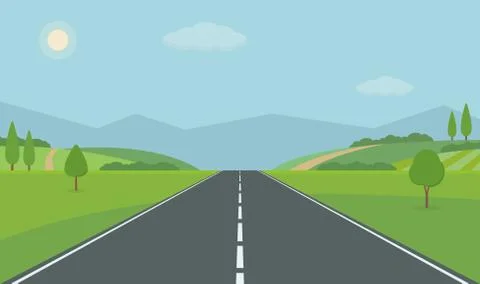 Straight empty road through the countryside. Stock Illustration