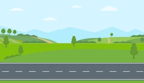 Straight empty road through the countryside. Stock Illustration