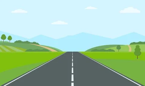 Straight empty road through the countryside. Stock Illustration