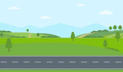 Straight empty road through the countryside. Summer landscape. Stock Illustration