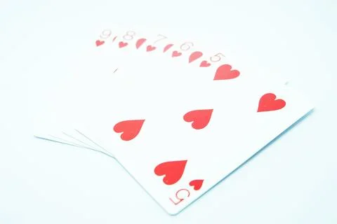 Straight Flush of Heart (Any sequence all the same suit, for instance 9-8-7-6-5) Stock Photos